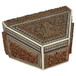 An Anglo Indian Sadeli ware sandalwood stationary box, late 19th century