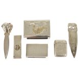 A small collection of assorted small silver and other comprising a silver match box holder