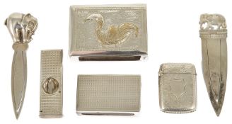 A small collection of assorted small silver and other comprising a silver match box holder