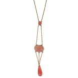 A delicate Edwardian pink dyed chalcedony pendant drop necklace
