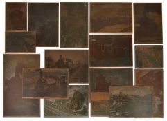 A collection of sixteen acid etched copper plates of steam locomotives, of varying sizes, a/f, (16)