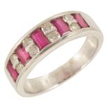 A good quality ruby and diamond set platinum half eternity ring