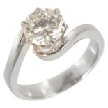 A contemporary single stone diamond set ring, approximately 1.60 ct.,