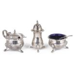 A Mappin & Webb three piece condiment suite, hallmarked Sheffield 1935