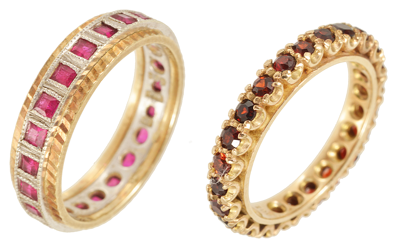 A square ruby set full eternity ring and a garnet set eternity ring - Image 2 of 2