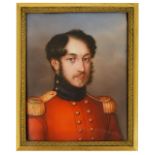 A Continental miniature portrait on porcelain of a military figure