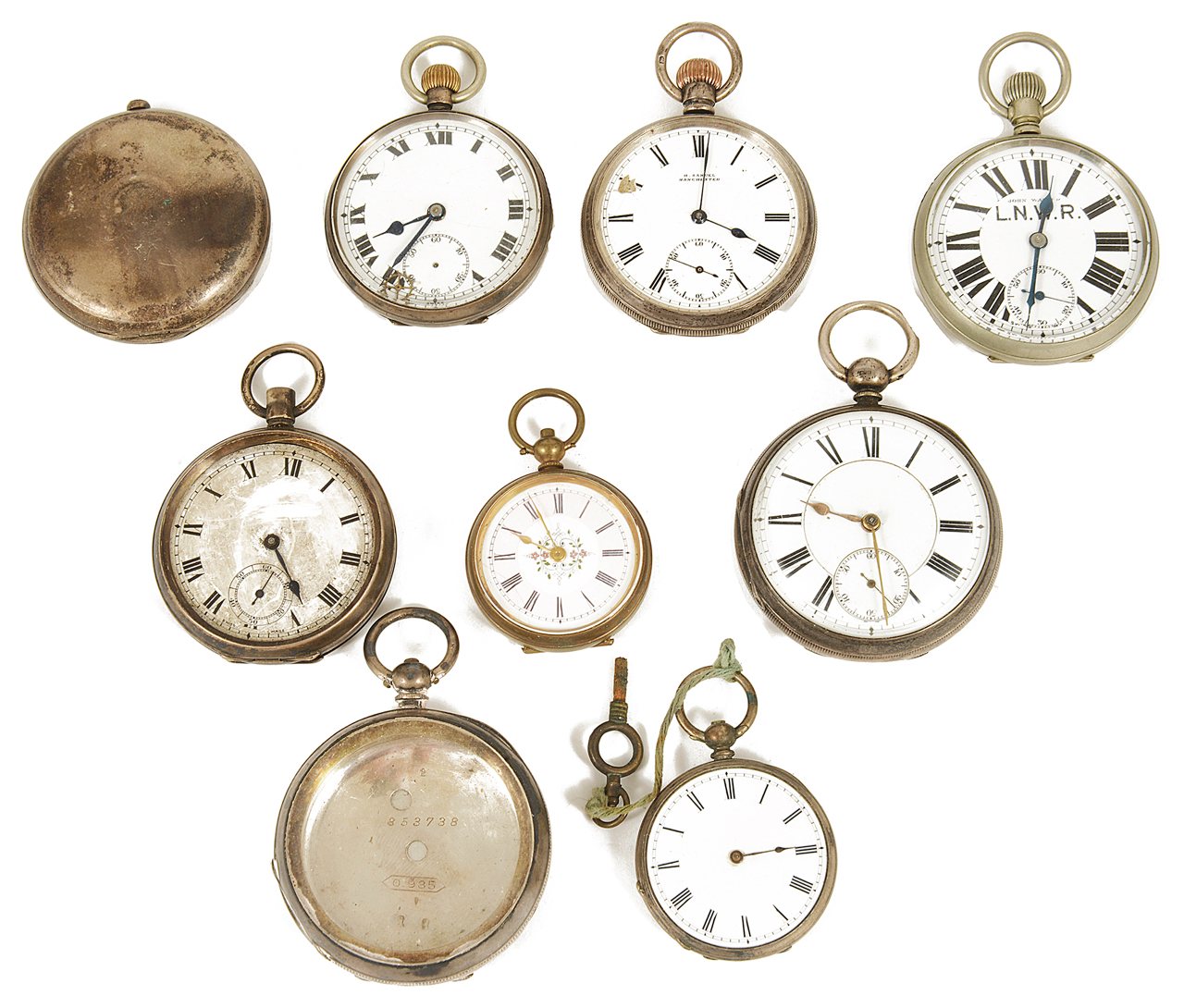 A collection of silver cased open faced pocket watches,