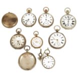 A collection of silver cased open faced pocket watches,