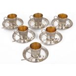 A set of six Chinese export silver coffee cups and saucers, circa 1910, Luen Hing