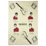 A Witney 'Beatles' blanket, illustrated with images of the four Beatles, with red wool needle work e