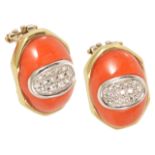 The matching red coral and pave diamond set earrings