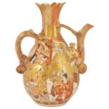 A late 19th Japanese Satsuma wine ewer of organic form, Meji period,