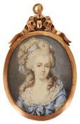 An early 19th century French portrait miniature on ivory of a young lady