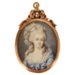 An early 19th century French portrait miniature on ivory of a young lady