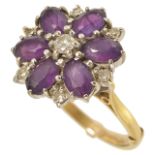 An attractive large amethyst and diamond set cocktail ring