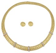 An elegant Continental 20th century diamond set collar necklace and matching earrings