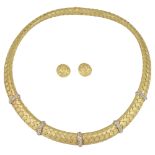 An elegant Continental 20th century diamond set collar necklace and matching earrings