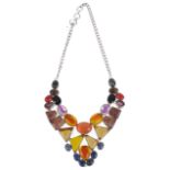 A contemporary hard stone and paste set fashion necklace,