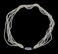 A delicate antique five row seed pearl necklace choker