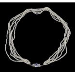 A delicate antique five row seed pearl necklace choker