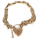 A 9ct gold fancy link gate bracelet