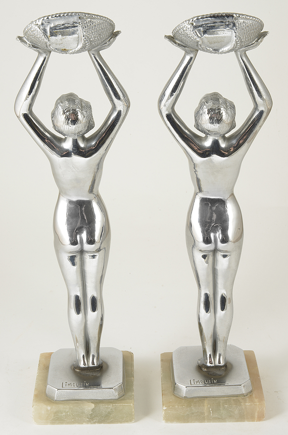 A pair of Art Deco Limousin chrome plated spelter nude figures, - Image 2 of 3