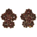 A pair of Victorian Bohemian cut garnet set cluster earrings,