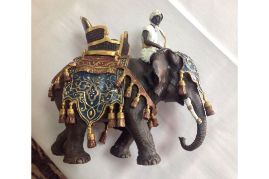 A large contemporary cold painted bronze figure of elephant and rider after Bergman - Image 5 of 8