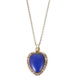 A charming Victorian diamond and lapis lazuli heart pendant locket