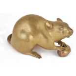 A Japanese polished bronze figure of a rat, Meiji period,