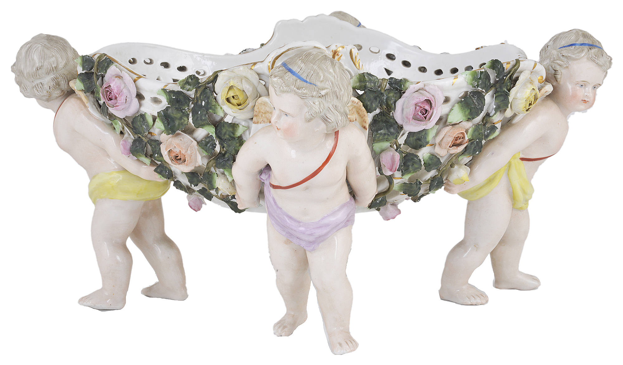 A Sitzendorf porcelain cherub basket, early 20th century