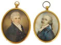 Two 19th century miniature watercolour portraits of gentlemen