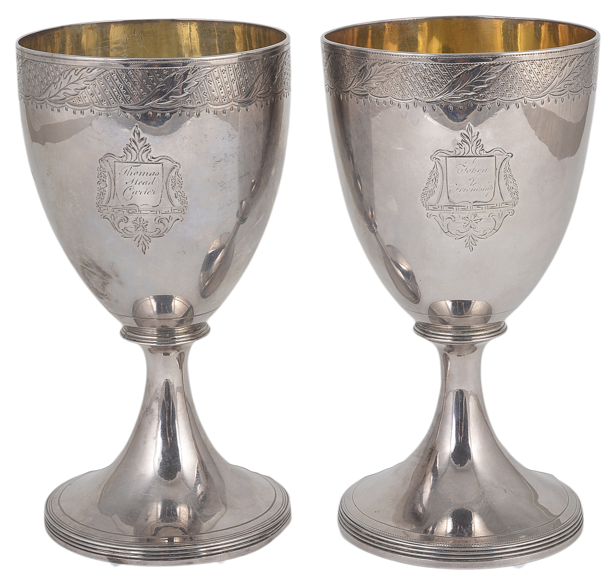 Two impressive George III silver and silver gilt goblets