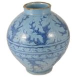 A large 17th/18th century Italian berrettino ground faience storage jar, probably Italian, the ovoid