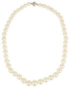 A Continental single row large cultured pearl necklace with diamond set clasp