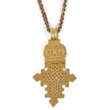 A large and heavy gold 'Coptic' cross pendant on chain