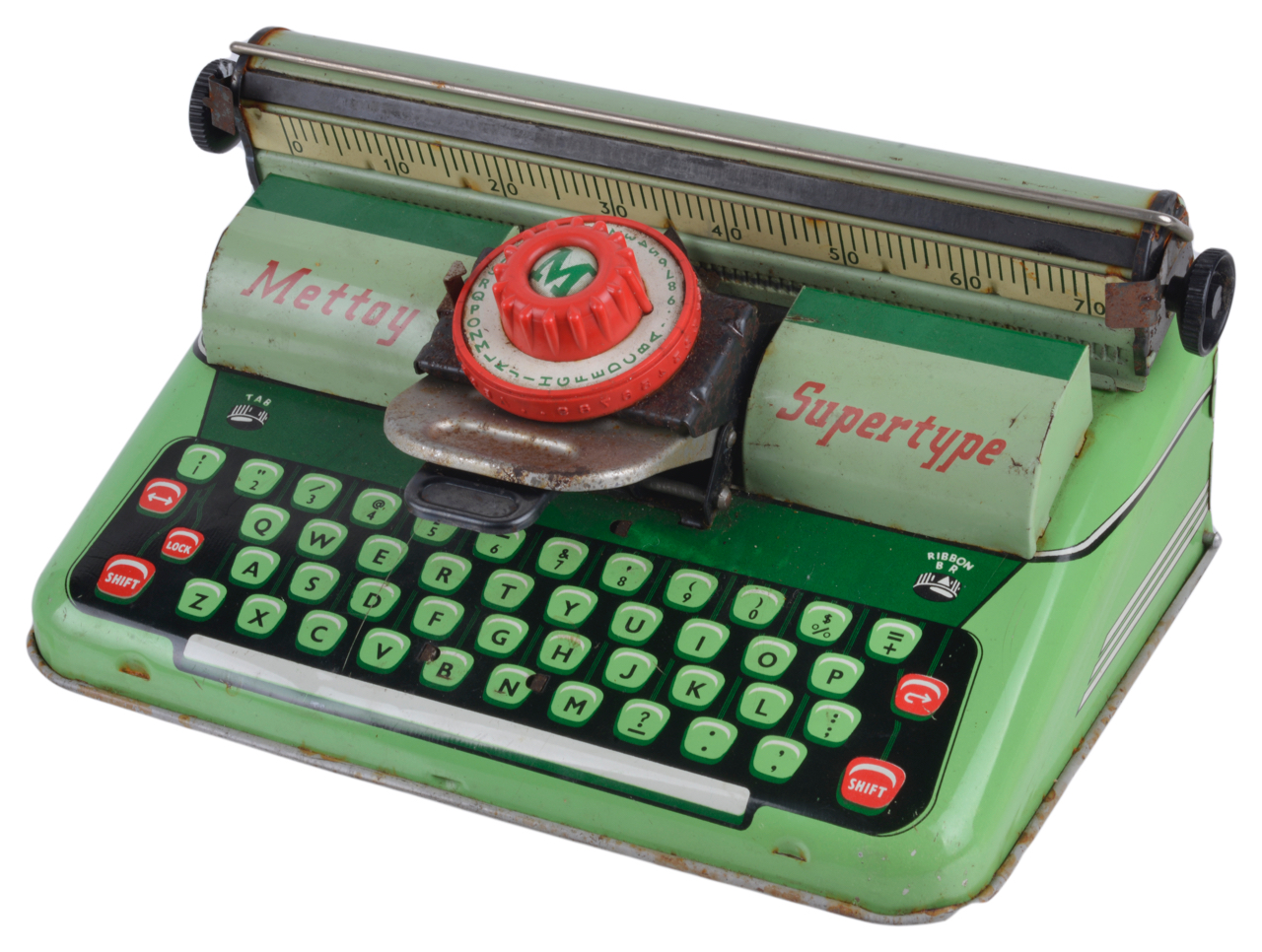 A 1950s Mettoy Supertype tinplate toy typewriter