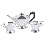 An Art Deco silver plated three piece tea set