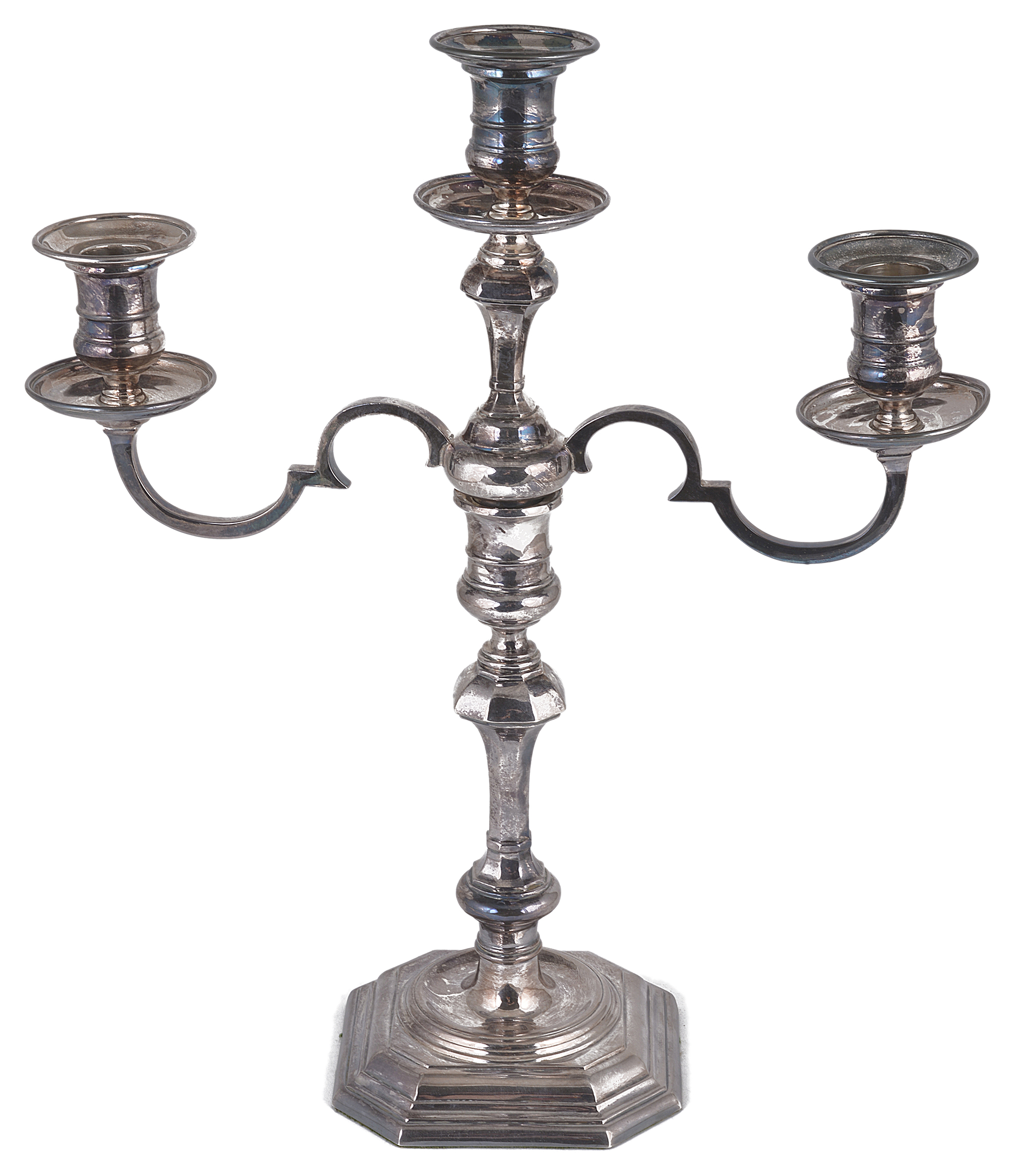 A Mappin & Webb three sconce silver candelabra, hallmarked Sheffield 1971