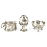 An Egyptian three piece niello decoration cruet suite,