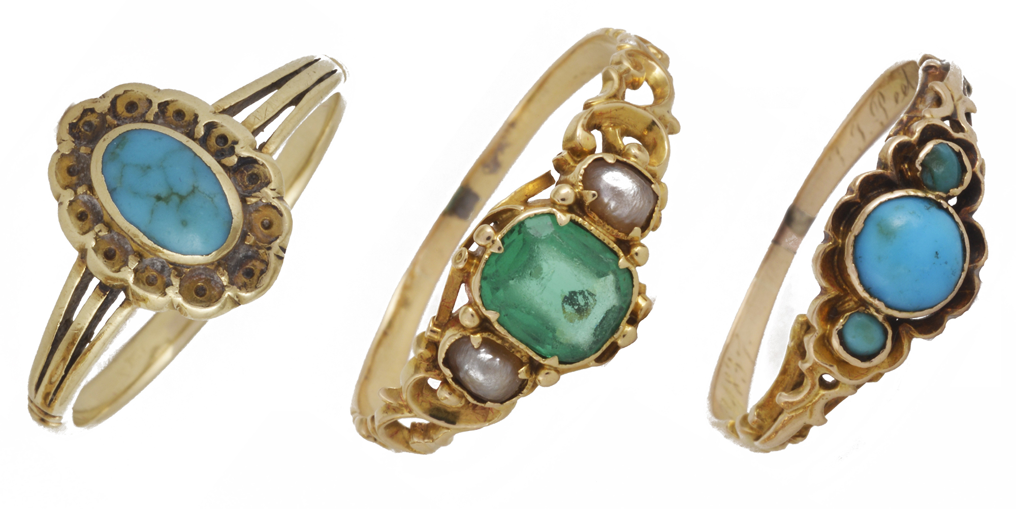 An early Victorian green 'emerald' paste and pearl set ring