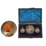 A George III enamelled silver brooch and earrings of crown design