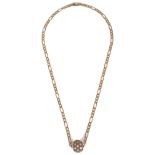 A Continental 9K gold flat link chain and bead pendant