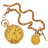 A 14k gold open faced pocket watch, the gilt dial with roman hours, subsidiary seconds dial, togethe