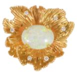 An impressive precious opal and diamond set floral cocktail brooch