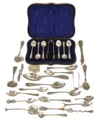 A collection of cased and loose silver spoons,