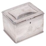 A Victorian silver tea caddy, hallmarked Sheffield 1860of rectanuglar form with hinged domed top lid