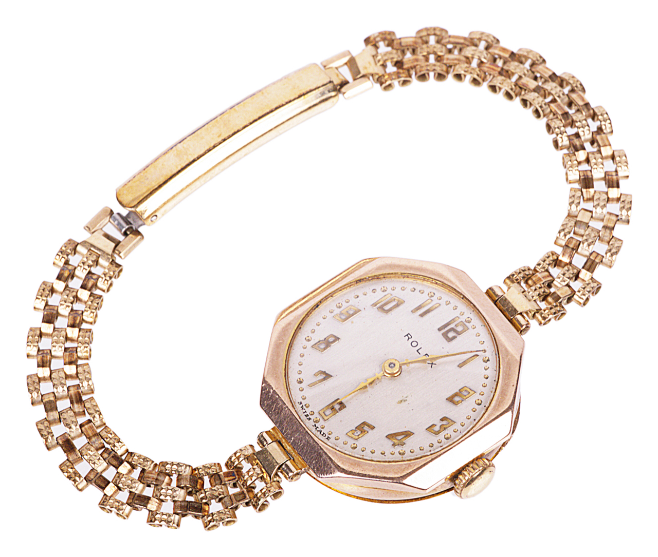 A Rolex 9ct gold ladies wristwatch,the circular dial with arabic hours and tapered hands in a