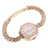 A Rolex 9ct gold ladies wristwatch,the circular dial with arabic hours and tapered hands in a