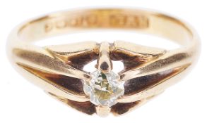 A late Victorian single stone diamond set ringthe old cut diamond approximately 0.20ct and in high